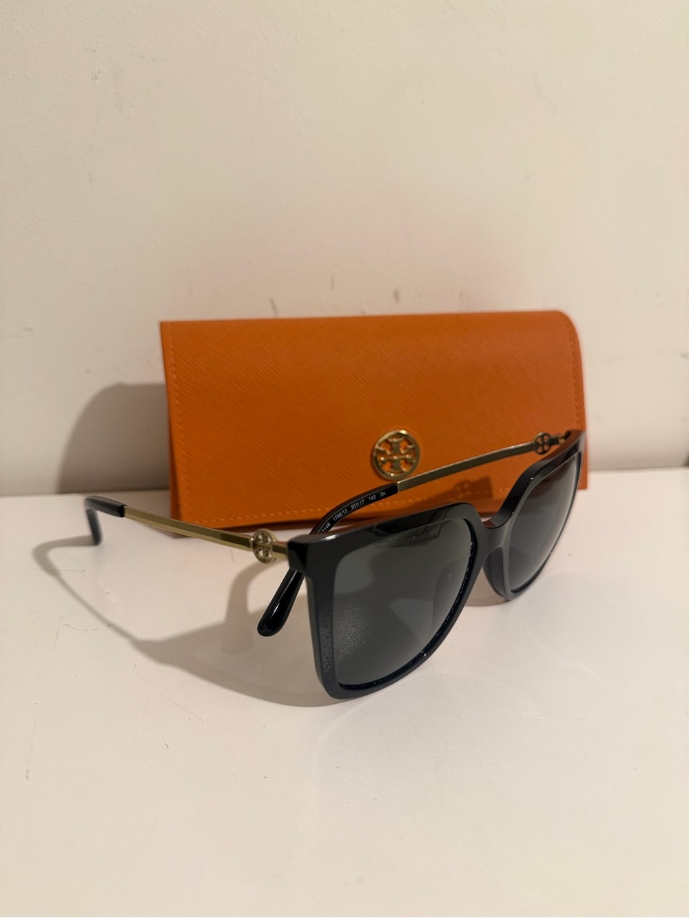 Tory Burch Black Sunglasses with Gold Accents and Orange Logo Case